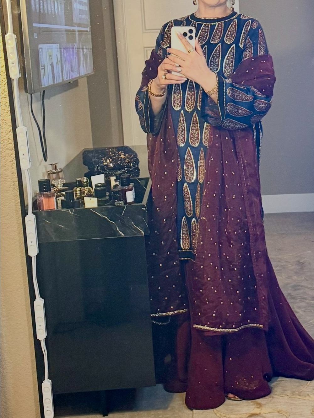 Embroidered Long Sleeve Maxi Dress in Deep Plum